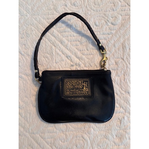 Coach Wristlet Black Gold Hardware Compact Zipper Mini Bag Minimalist Chic - Picture 2 of 7